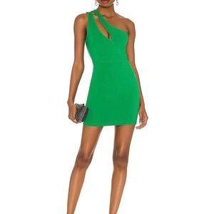 - Revolve Nava Asymmetrical mini dress super down in kelly green
